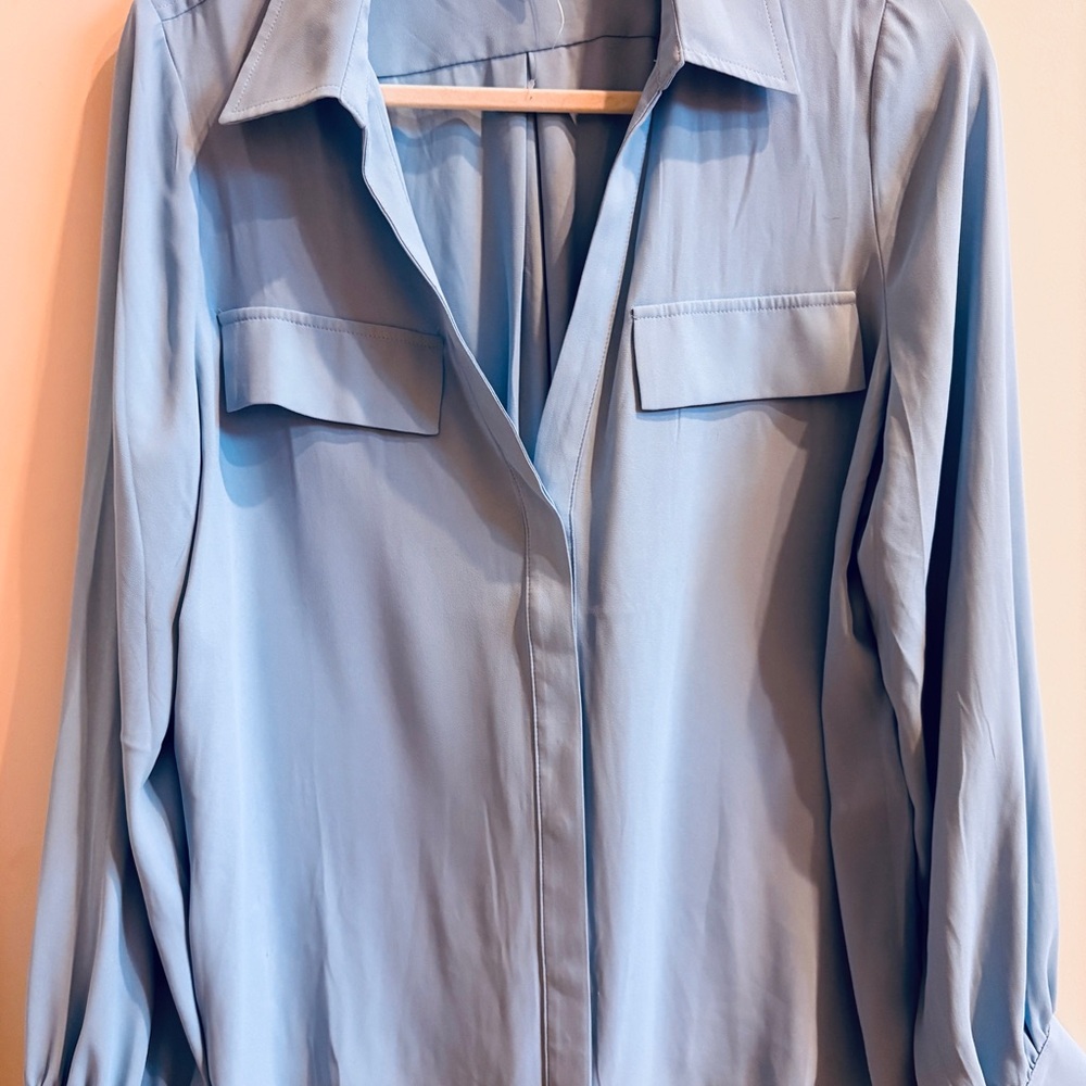 White House Black Market Light Blue Blouse - Soft Collar Top